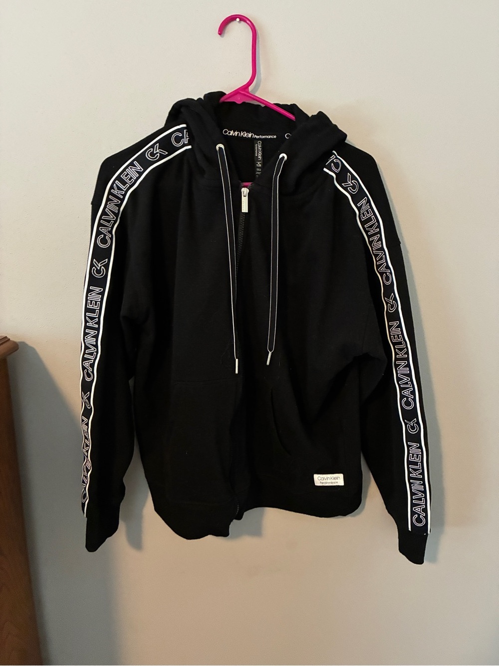Calvin Klein Black Zip-Up Hoodie with White Logo Tape